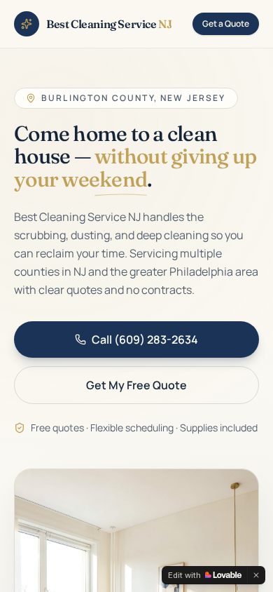 The Best Cleaning Service website shown on a mobile phone